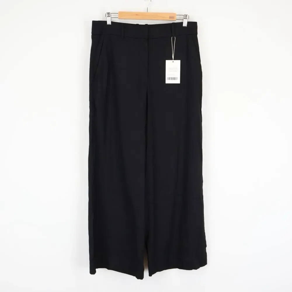 NWT Everlane The Wide-Leg High-Rise Trouser Pant In Stretch Linen Black Size 12
